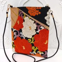 袋帯リメイクバック 「四季花」鮮やか刺繍アンティークミニサコッシュバック