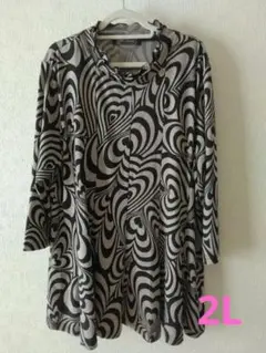 ★glossibeaut★ハート柄 七分袖トップス チュニック 黒 グレー LL