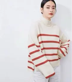 タートルネック ボーダー ニット