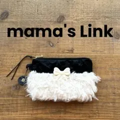 ファスナーポーチ　リボン柄キルト生地　ファー