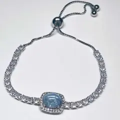 アクアマリン ブレスレット 天然石 椭円カット キュービックジルコニア 調節自由