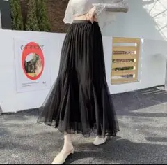 ブラック プリーツ マーメイド　プリーツ　ロングスカート