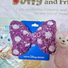 ディズニー　ミニーちゃん　スパンコール　ピンク　リボン　　ヘアゴム