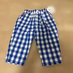 タグ付き　フタフタ　青チェックパンツ