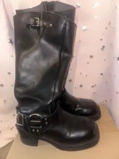 レザー ロングブーツ ブラック バックル付きy2k