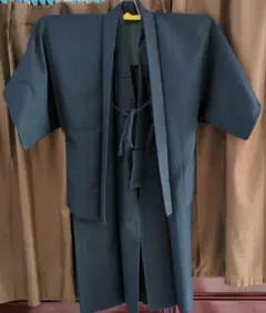 紺色　男性用　アンサンブル　 着物セット 帯付き