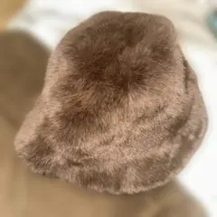 ブラウン バケットハット ファー風素材