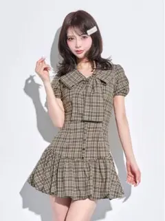 Darich ダーリッチ　ビッグリボンバルーンチェックミニワンピース FL