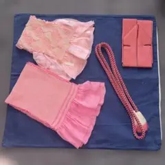 ◆ピンクの帯揚げと帯締め・重ね襟セット