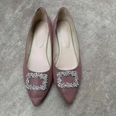 ビジュー付きピンクフラットシューズ　オリエンタルトラフィック
