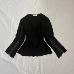 フレアスリーブ カットソー メロウ フリル レース 黒 ダークコケット グランジ