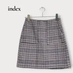 インデックス ツイード ミニスカート タイト M チェック ブラウン ポケット