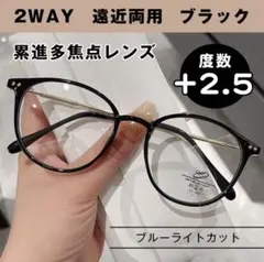 シニアグラス +2.5 ブラック 遠近両用 老眼鏡 ブルーライトカット 軽量
