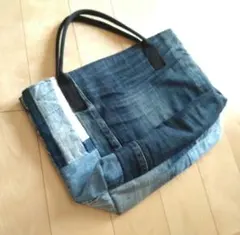 デニムリメイク バック トートバック ランチトート サブバッグ パッチワーク