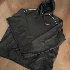 ビッグサイズ 00s NIKE ナイキ ポリ製 パーカー ライン 黒 XXL