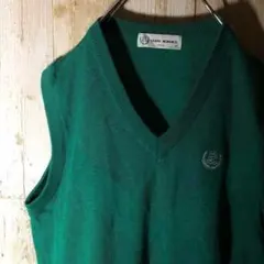 デザインニット　緑　刺繍　ビンテージ　日本製　ゆるだぼ　レトロ　古着