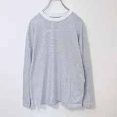 無印良品 ボーダー長袖Tシャツ M ホワイト 綿混 ロンT カジュアル シンプル