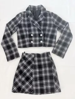 【美品】【セットアップ】 ダブルブレストチェックジャケット スカート 人気