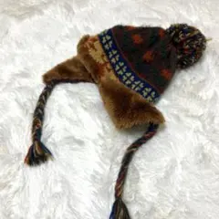 vintage 90s ネパール風 ポンポン ニット帽 フライトキャップ