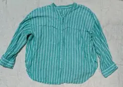 wrapin nine9　緑×白のストライプ　長袖シャツ　М〜L　XL　フリー