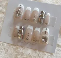 フレンチ 韓国 量産型 淡色 埋めつくし ネイルチップオーダー