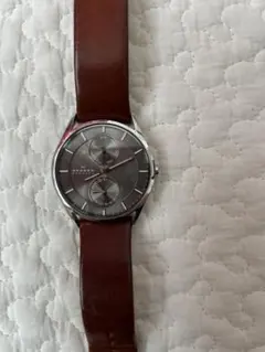 SKAGEN 腕時計 ブラウンレザーベルトのサムネイル