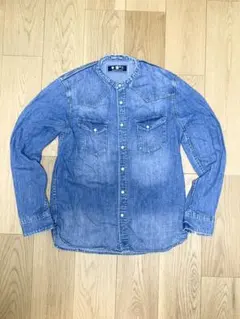 ナノユニバース ノーカラー ウエスタン デニムシャツ L インディゴ