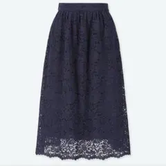 UNIQLO レース　ギャザースカート　ネイビー