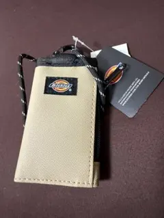 Dickies ミニ三つ折り財布 ベージュ ネックストラップ付き