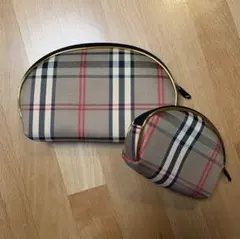 Burberry風 チェック柄 ポーチセット 大小2点