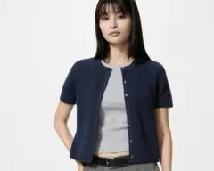 ユニクロ　スカラップクルーネックカーディガン　ネイビー