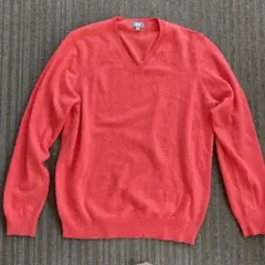 ユニクロ　メンズ　Lサイズ　 カシミヤ　Vセーター　オレンジ色系