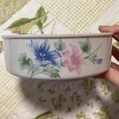 花柄陶器保存容器 透明な蓋付き