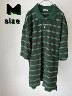 GU ボーダー 半袖ポロシャツ 五分袖 Mサイズ メンズ グリーン