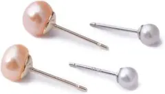 淡水パールピアス 2ペアセット 小粒＆大粒 レディース 真珠スタッド