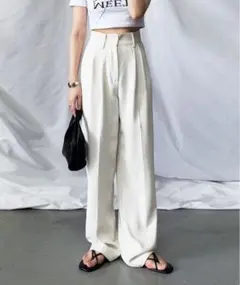 太ベルトハイウエストウールライクカラータックスラックス