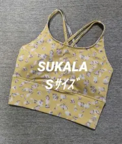 ⑩【美品】 SUKALAスカーラLAVAショートタンクトップ 花柄 S イエロー