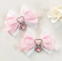 ヘアクリップリボン ピンク レース ハート 量産型 天使界隈 ロリィタのサムネイル
