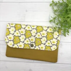 マルチケース♡花柄　マスタード　お薬手帳　通帳