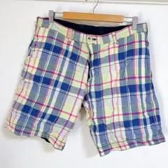 リバーシブル ハーフパンツ チェック 紺 ネイビー 短パン 夏物 メンズ