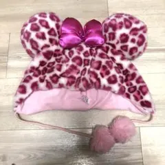 美品 ミニーちゃんヒョウ柄ファンキャップ