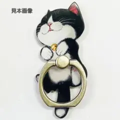 《値下げ×》 スマホリング 猫 白黒 ハチワレ ヘソ天 かわいい キャット