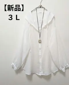 【新品】大きいサイズ　３Ｌ　フード付きシアーシャツ　白　ホワイト　長袖　羽織り