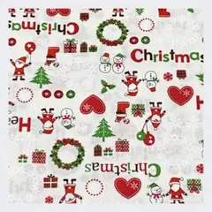 クリスマス 生地 約約 50㎝×110cm 白 サンタクロース、雪だるま