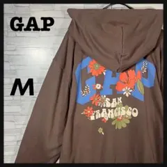 00s GAP プルオーバーパーカー レトロ花柄 サンフランシスコ ブラウン