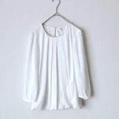 1264 プレシャス 七分袖ブラウス 白 7号 タックプリーツ シアー ゴールド