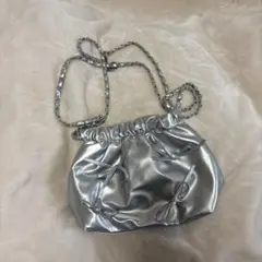 シルバー リボン装飾 ショルダーバッグ