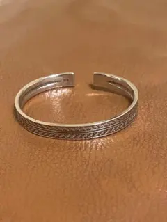 シルバー925 メキシカンジュエリーヴィンテージ編み込み模様ギザギザ模様バングル