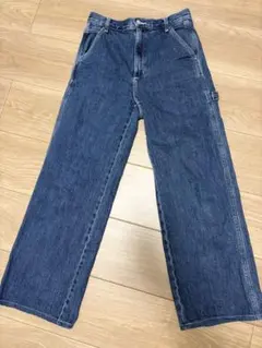 ダークブルー ワイドレッグデニムパンツ Lサイズ - メルカリ