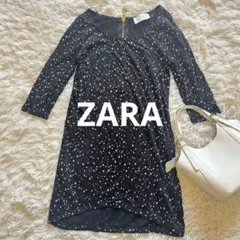 ZARA 星柄 ワンピース ブラック 七分袖 チュニック S モノトーン